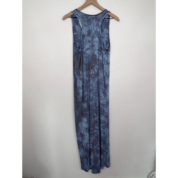 Fleur Bleue Blue Tie Dye Striped Maxi Dress Medium Side Slit Sleeveless - Picture 3 of 7
